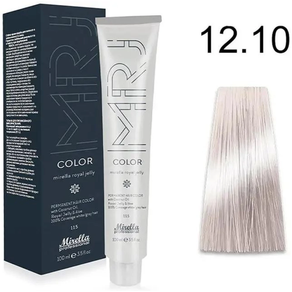 Крем-краска перманентная для волос Mirella Professional MRJ Color - 12.10, ультра-светлый блондин пепельный натуральный, 100 мл