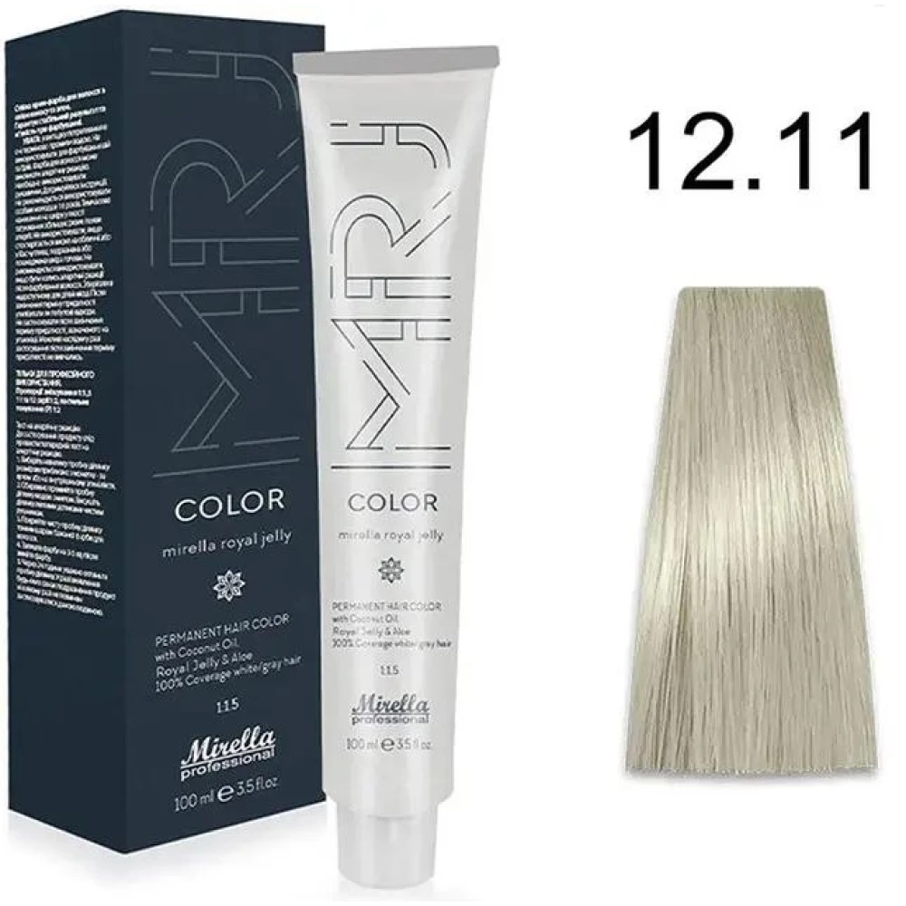 Крем-краска перманентная для волос Mirella Professional MRJ Color - 12.11, ультра светлый блондин интенсивно пепельный, 100 мл.