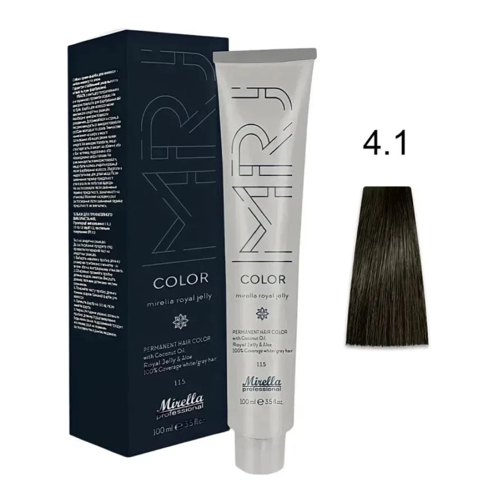 Крем-краска перманентная для волос Mirella Professional MRJ Color - 4.1, шатен пепельный, 100 мл