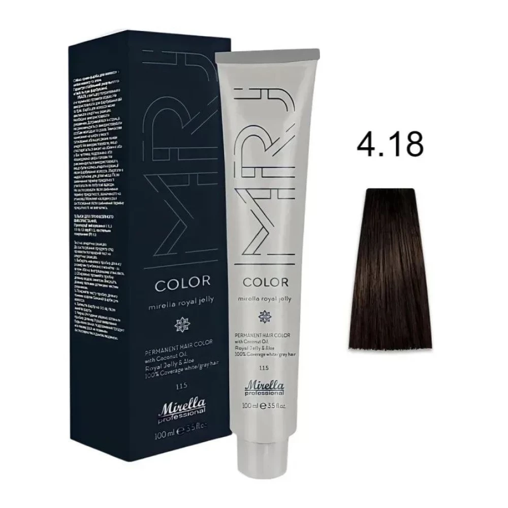 Крем-краска перманентная для волос Mirella Professional MRJ Color - 4.18, шатен пепельно-коричневый, 100 мл