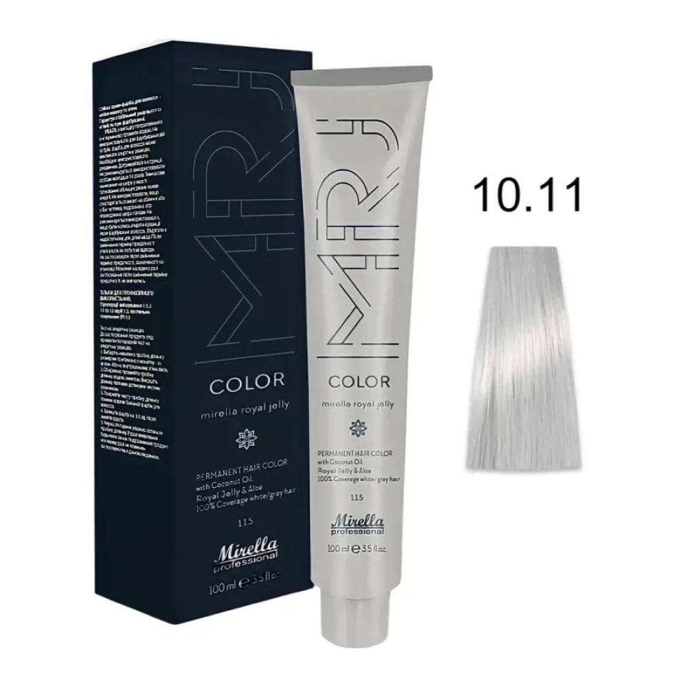 Крем-краска перманентная для волос Mirella Professional MRJ Color - 10.11, платиновый блондин интенсивно пепельный, 100 мл.