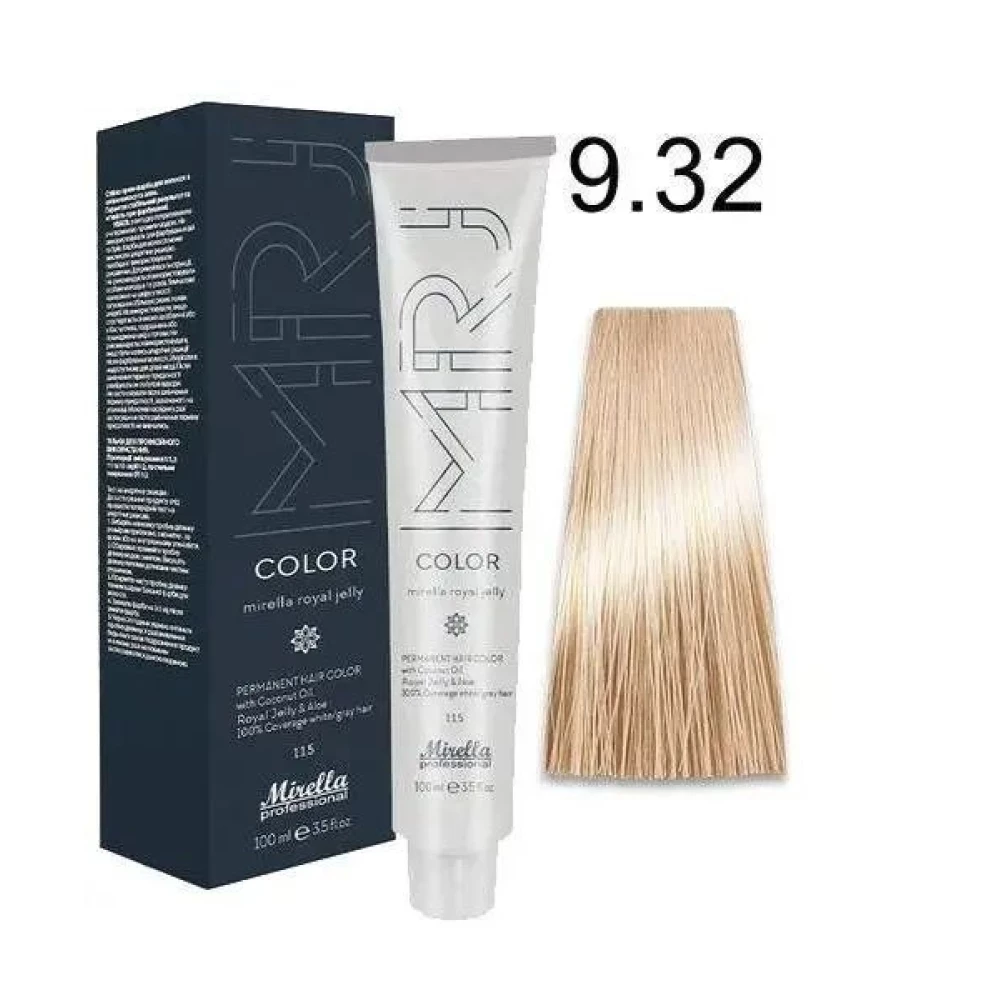 Крем-краска перманентная для волос Mirella Professional MRJ Color - 9.32 очень светлый золотисто-фиолетовый блондин, 100 мл