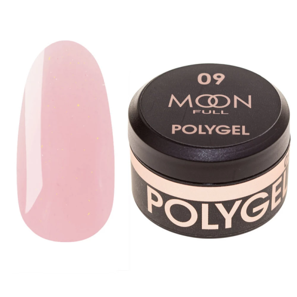 Полігель для нарощування Moon Full Poly Gel №09 натурально-рожевий з шиммером, 15 мл