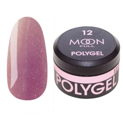 Полигель для наращивания Moon Full Poly Gel №12 розово-металлический с шиммером, 15 мл