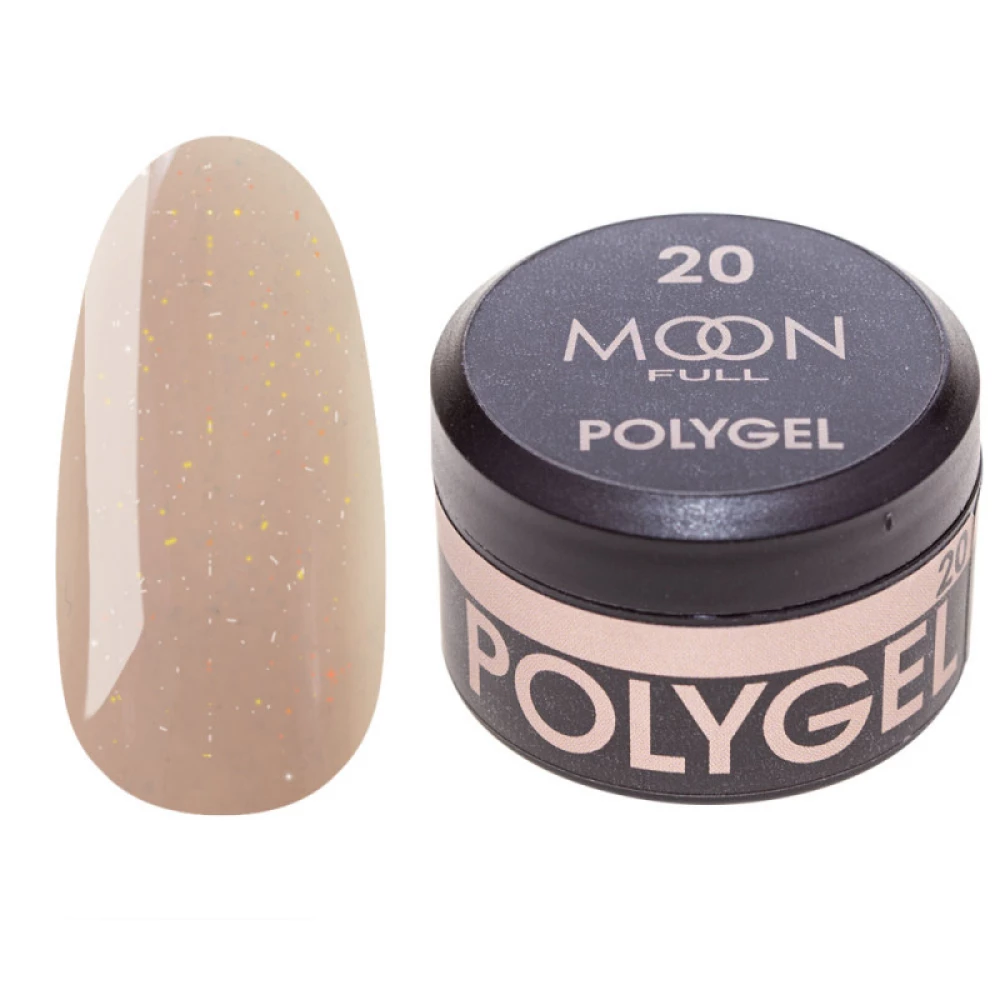 Полигель для наращивания Moon Full Poly Gel 20 бежевый с шиммером, 15 мл.