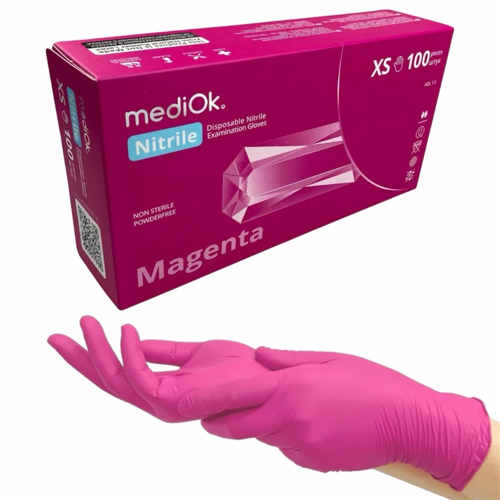Рукавички нітрилові Magenta яскраво Рожеві, XS, 100шт/уп, MediOK