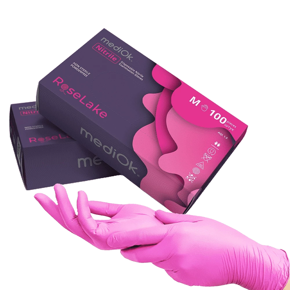 Рукавички нітрилові MediOK Rose Lake 3,5 г, розмір L, Рожеві - 100шт/уп