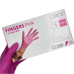 Рукавички нітрилові CEROS Рожеві Pink 3.5г, S, 100шт/уп.