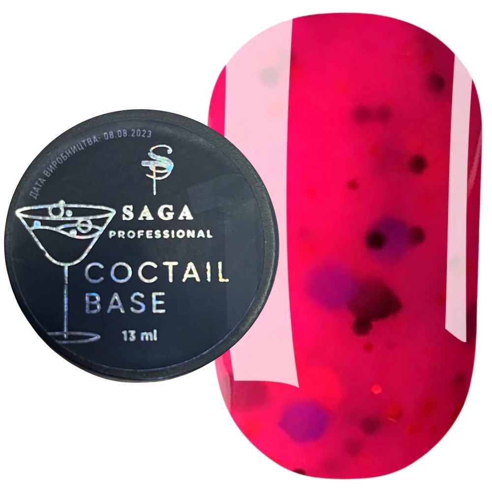 SAGA Coctail Base Цветная база №2 (ярко-розовый с хлопьями), 13 мл