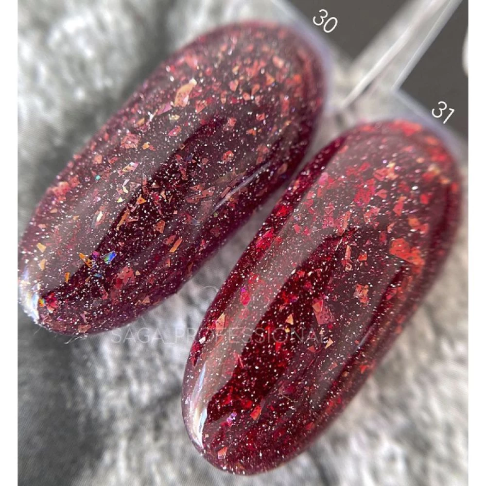 SAGA professional Гель-лак Fiery gel 31 (красный с микроблеском, светоотражающий), 9 мл