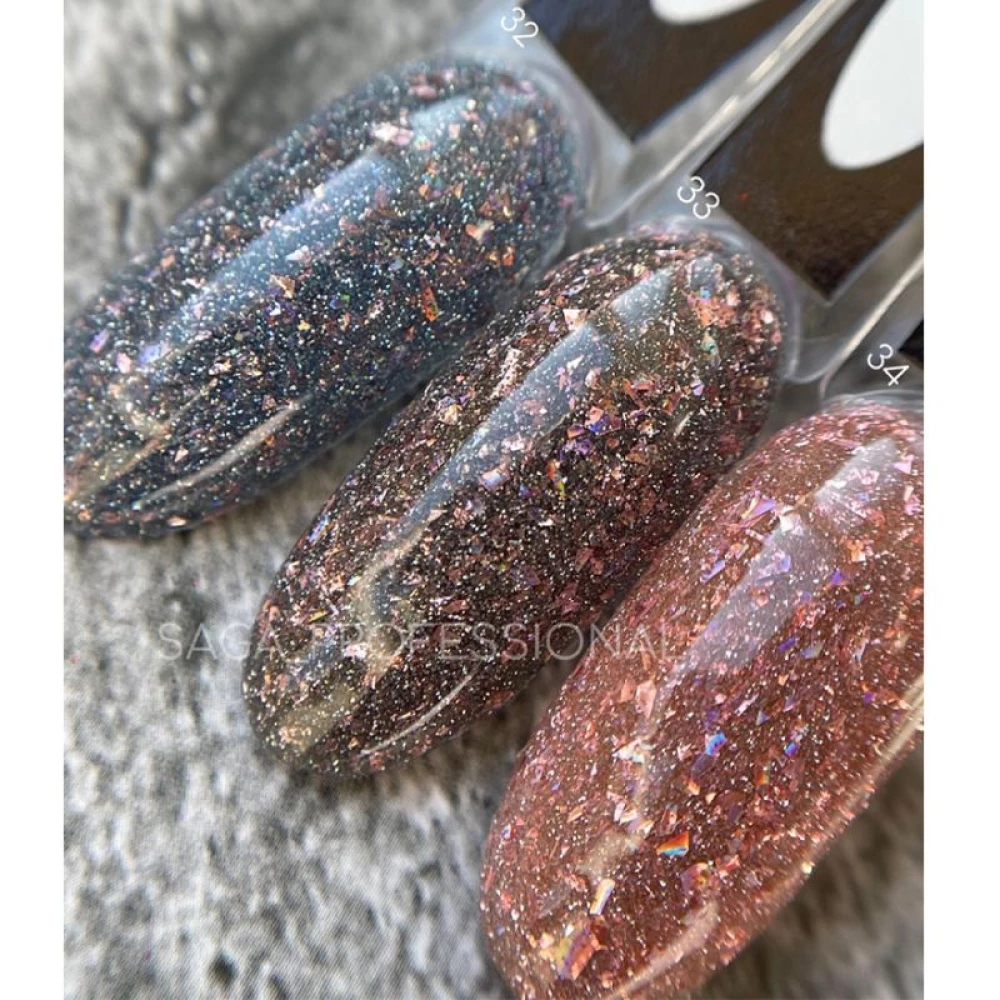 SAGA professional Гель-лак Fiery gel 33 (кофейно-серый с микроблеском, светоотражающий), 9 мл