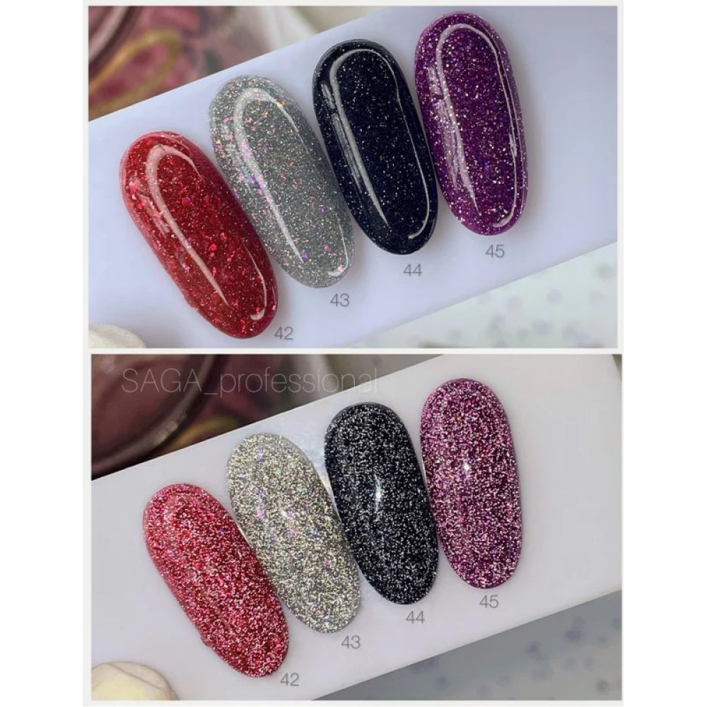 SAGA professional Гель-лак Fiery gel 42 (кораллово-розовый с микроблеском и хлопьями, светоотражающий), 9 мл