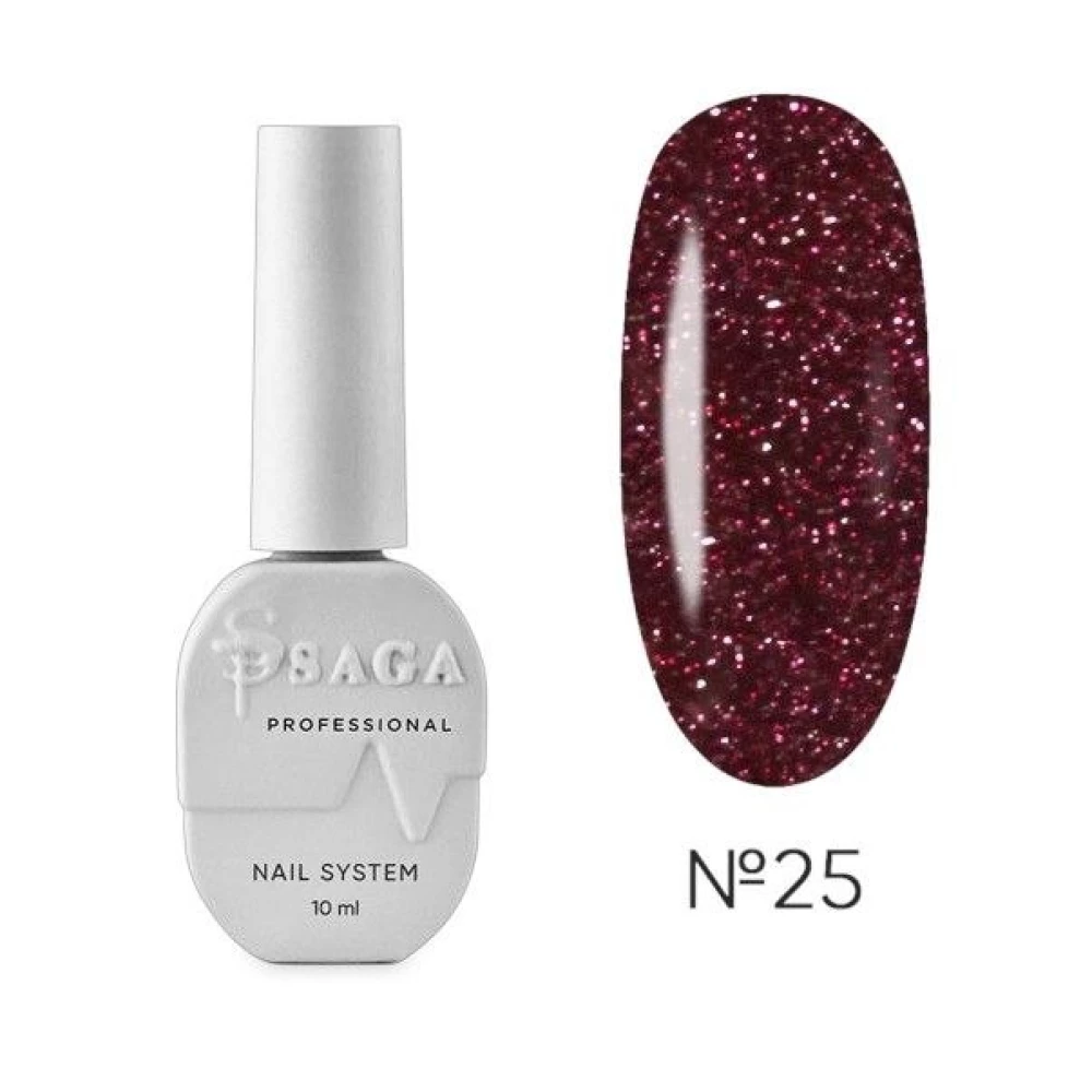 SAGA professional Гель-лак Fiery gel 25 (гранатовый с микроблеском, светоотражающий), 10 мл