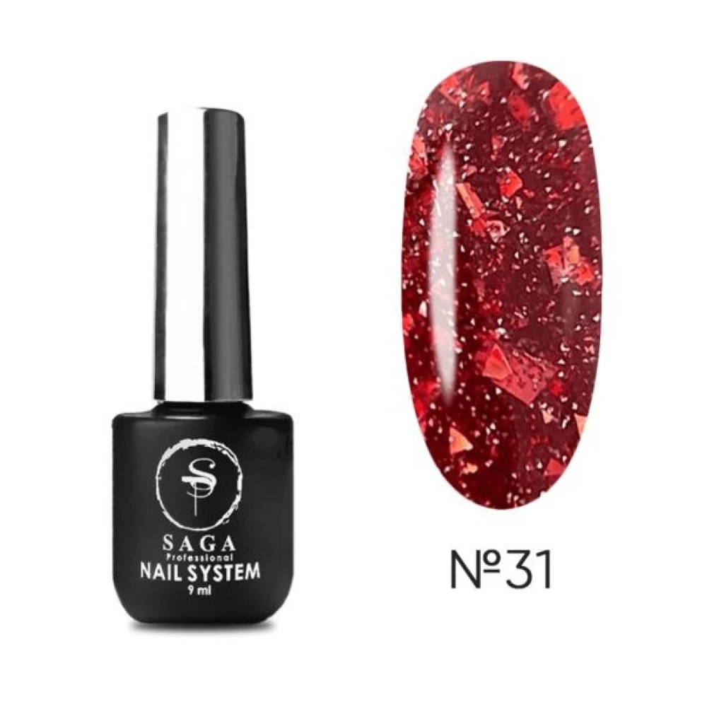 SAGA professional Гель-лак Fiery gel 31 (красный с микроблеском, светоотражающий), 9 мл