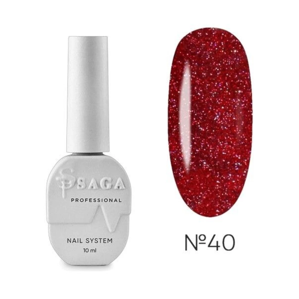 SAGA professional Гель-лак Fiery gel 40 (красно-бордовый с микроблеском, светоотражающий), 10 мл