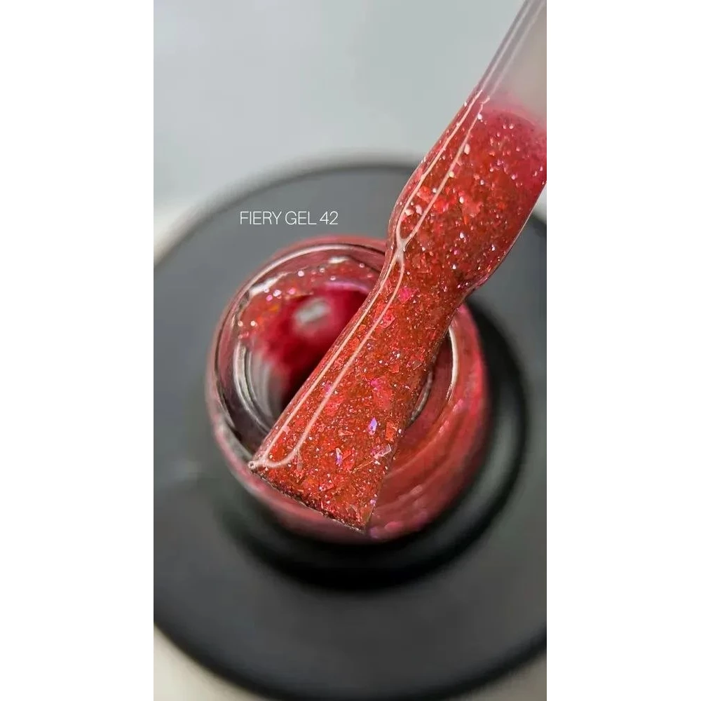 SAGA professional Гель-лак Fiery gel 42 (кораллово-розовый с микроблеском и хлопьями, светоотражающий), 9 мл