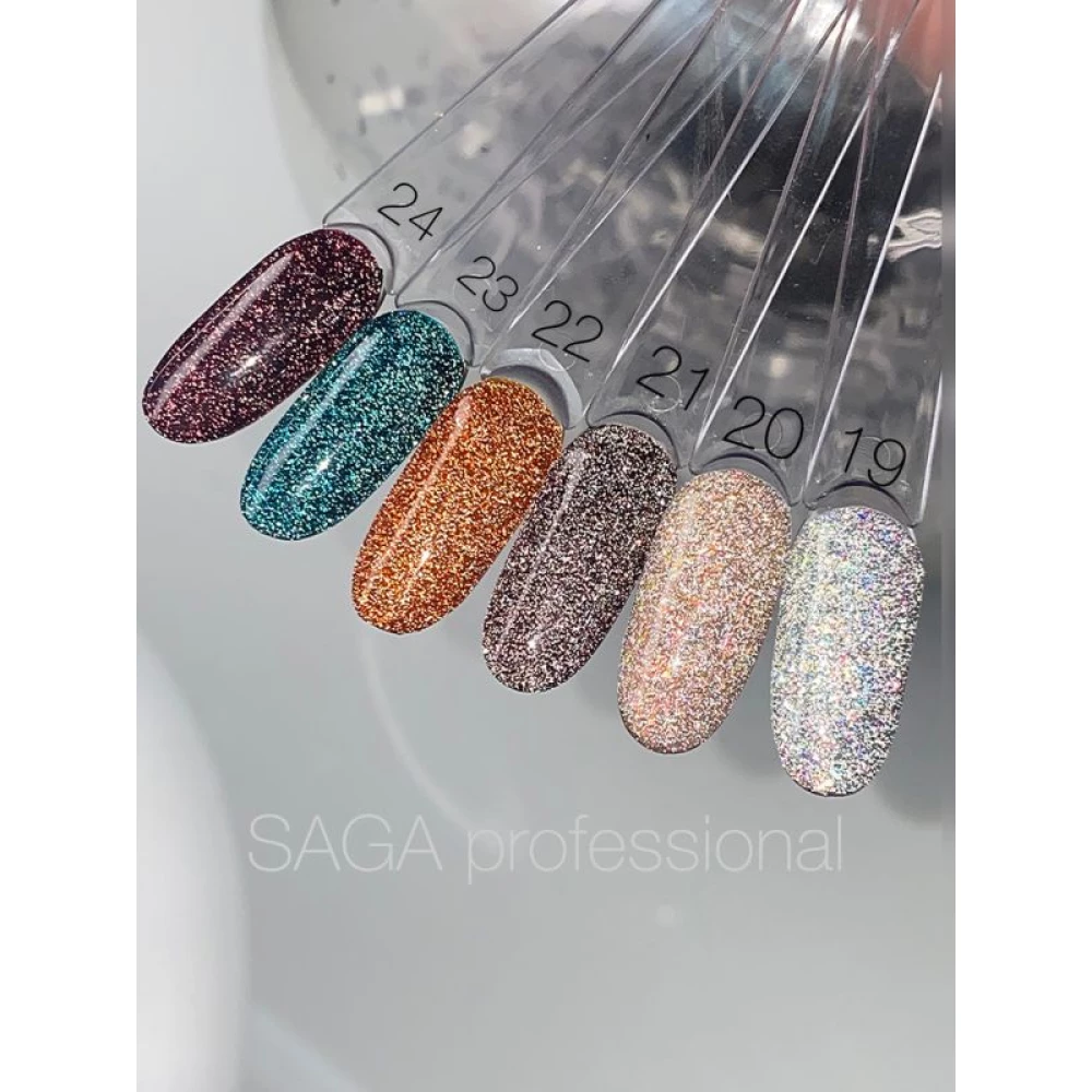 SAGA professional Гель-лак Fiery gel 23 (темно-бирюзовый с микроблеском, светоотражающий), 10 мл