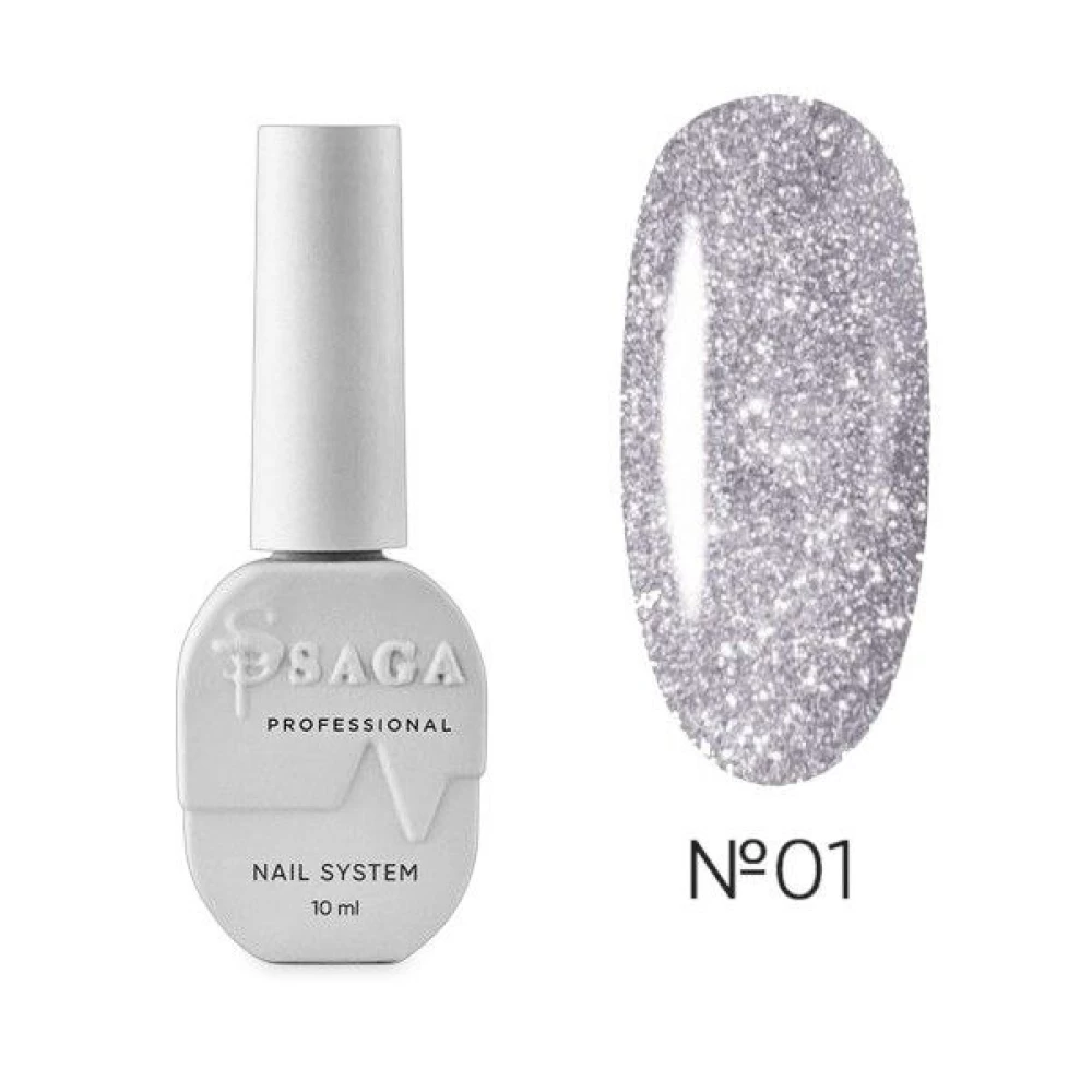 SAGA professional Гель-лак Fiery gel 01 (серебристый с микроблеском, светоотражающий), 10 мл