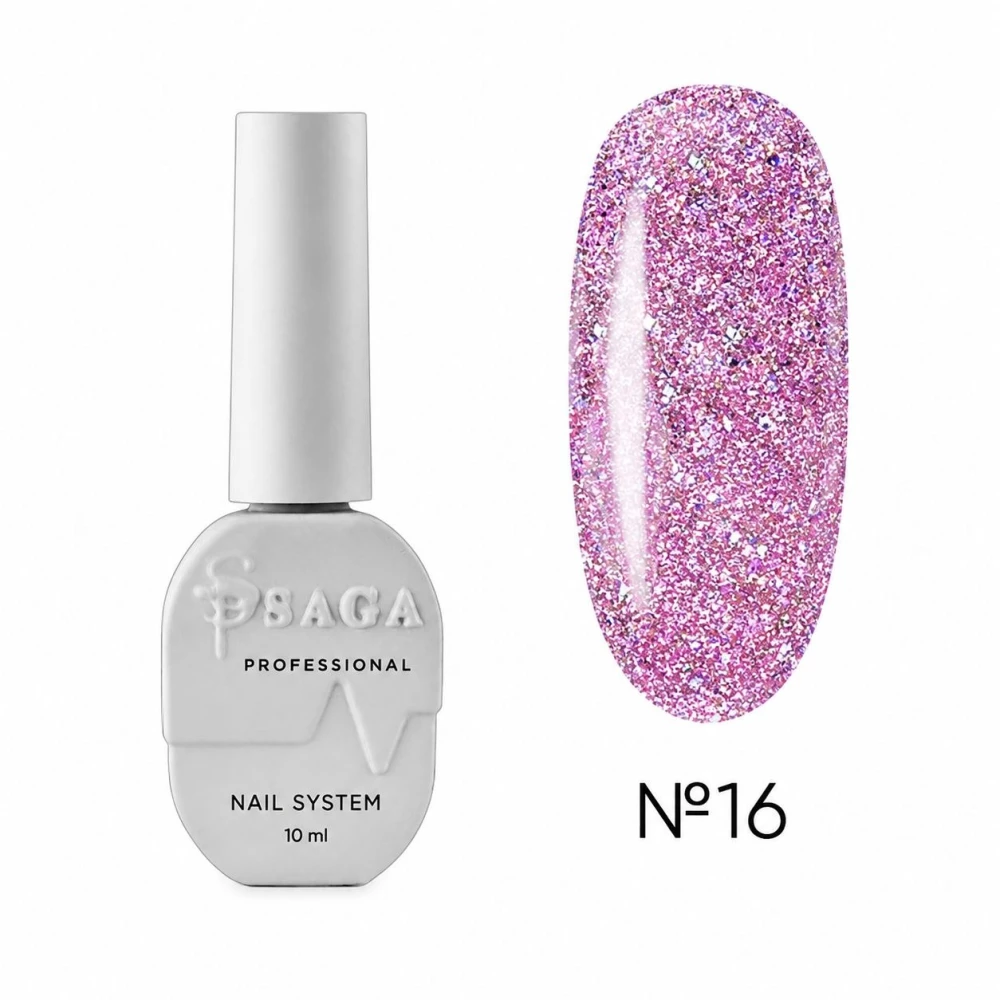 SAGA professional Гель-лак Fiery gel 16 (ярко-розовый с микроблеском, светоотражающий),10 мл