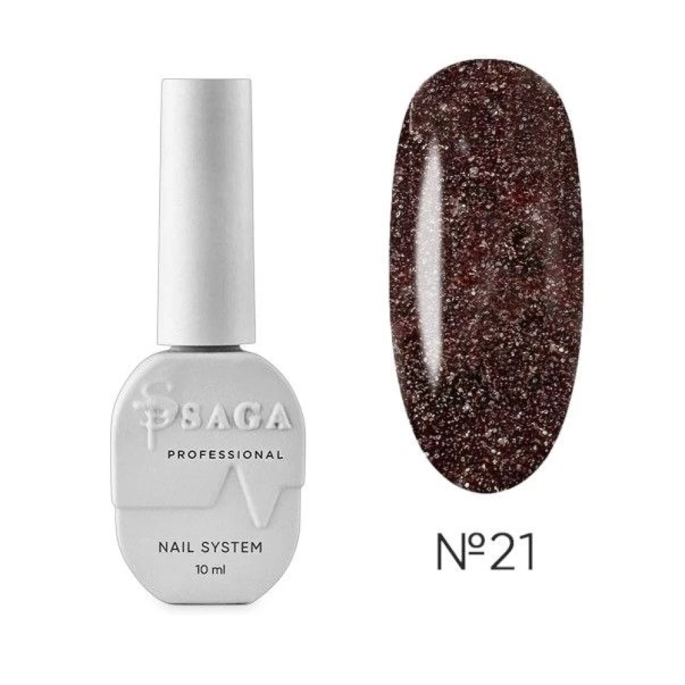 SAGA professional Гель-лак Fiery gel 21 (шоколадный с микроблеском, светоотражающий), 10 мл