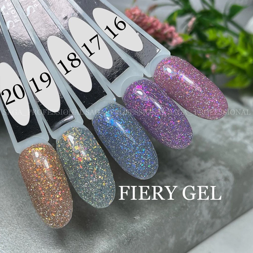 SAGA professional Гель-лак Fiery gel 16 (ярко-розовый с микроблеском, светоотражающий),10 мл