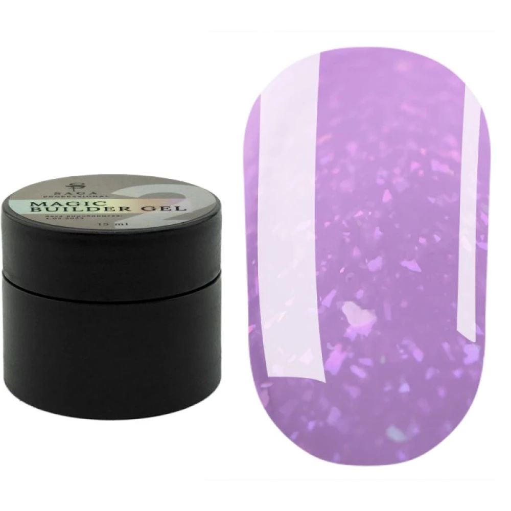 Гель SAGA professional Builder Gel magic №2 (ліловий з різнокольоровою поталлю),15 мл