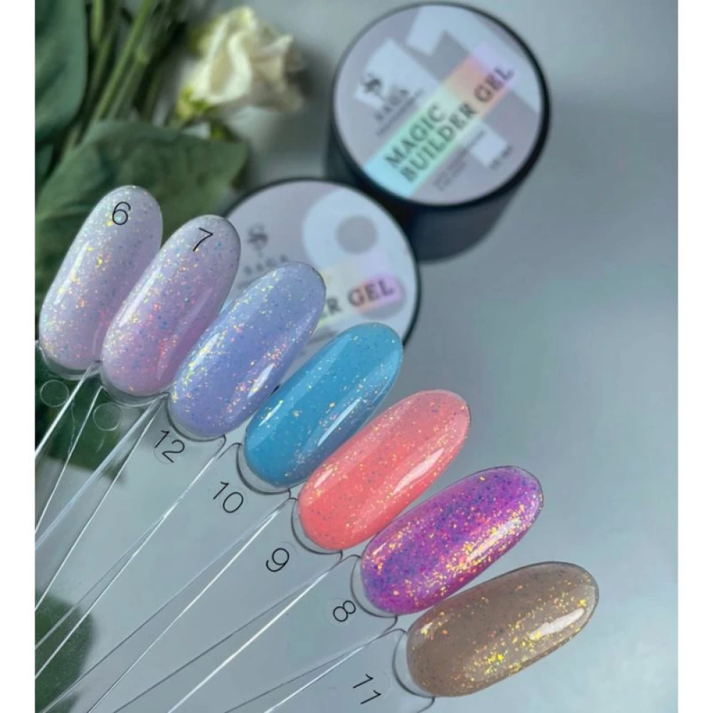 Гель SAGA professional Builder Gel magic №10 (блакитний з різнобарвною поталлю),15 мл