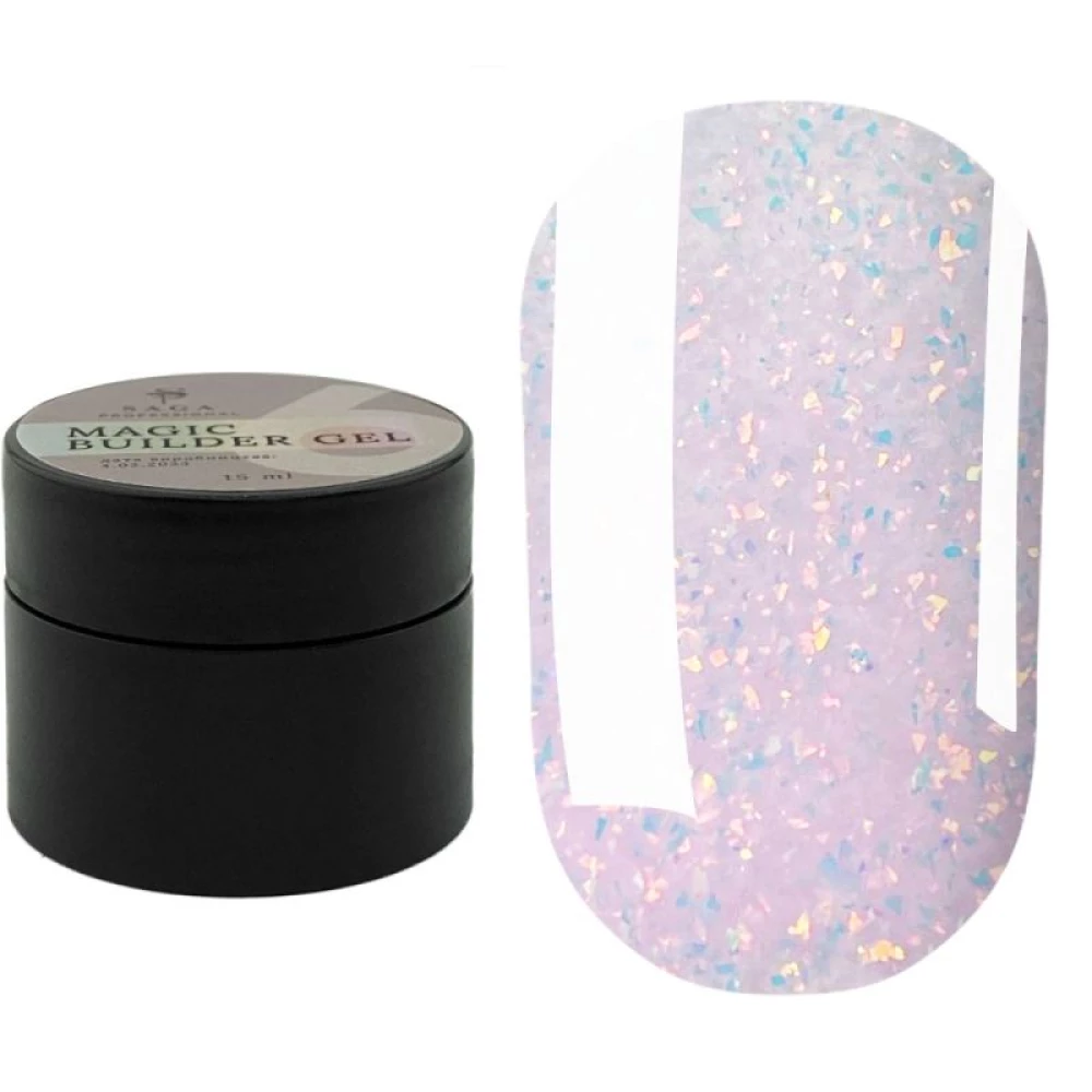 Гель SAGA professional Builder Gel magic №6 (пудровий з різнобарвною поталлю),15 мл
