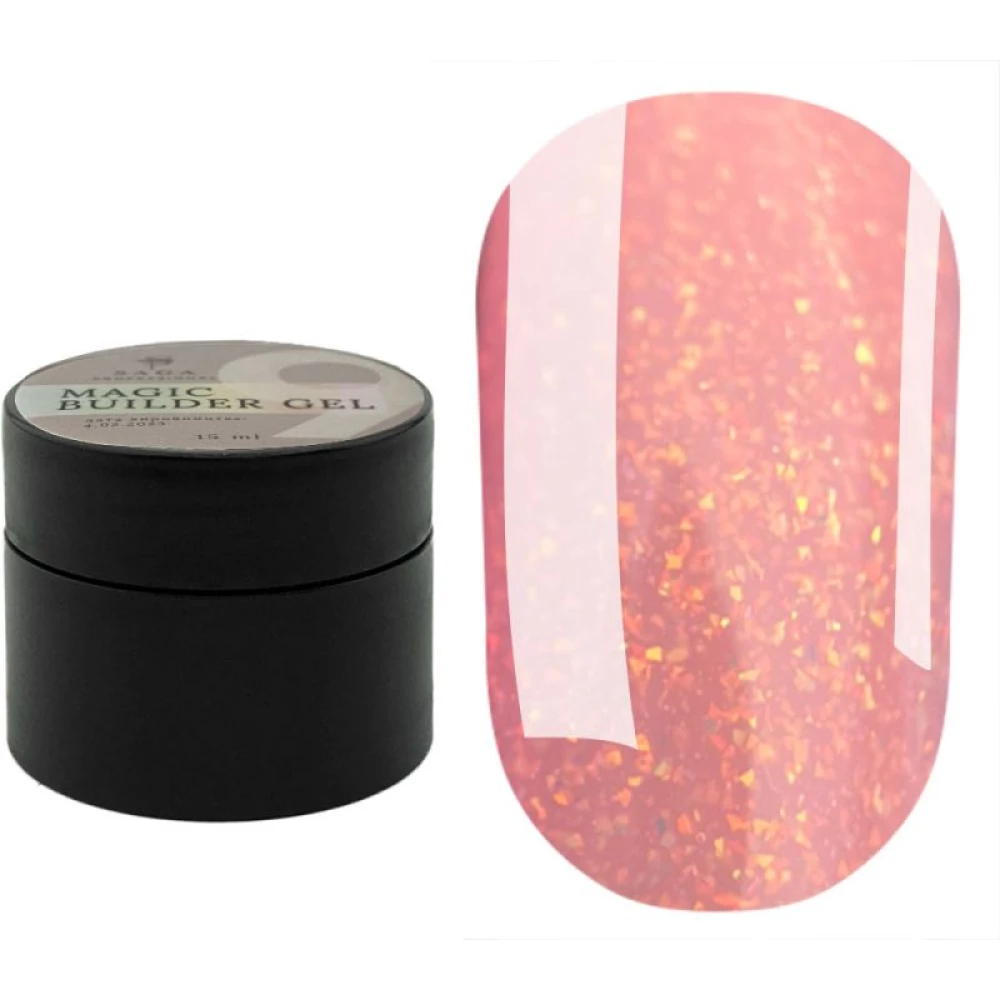 Гель SAGA professional Builder Gel magic №9 (персиковий з різнобарвною поталлю),15 мл