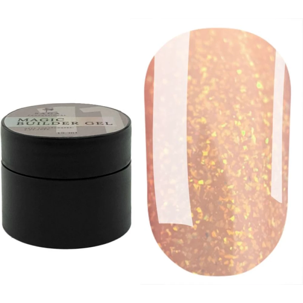 Гель SAGA professional Builder Gel magic №11 (золотистий з різнобарвною поталлю),15 мл