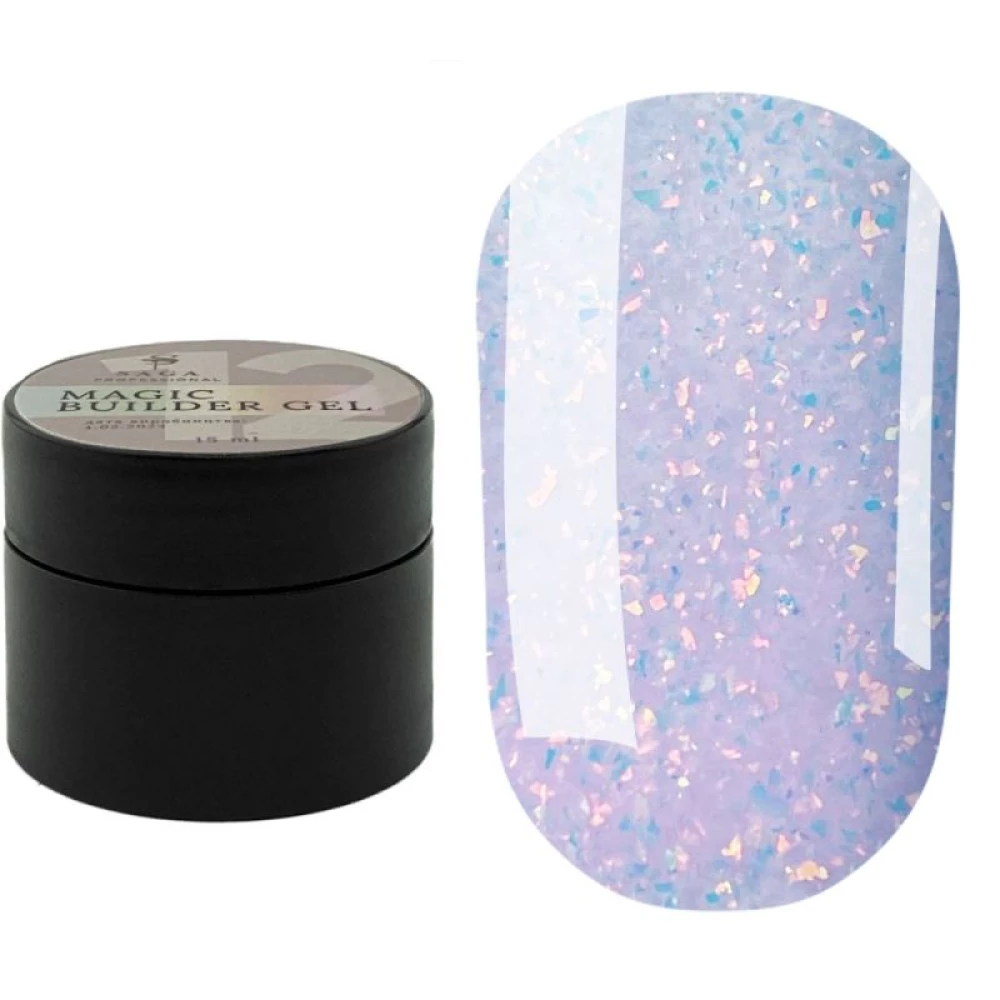 Гель SAGA professional Builder Gel magic №12 (ліловий з різнобарвною поталлю),15 мл