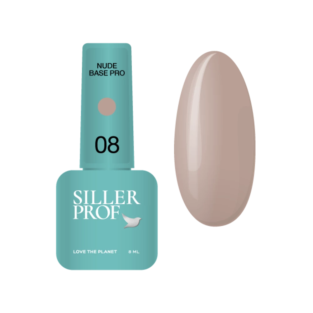Siller Nude Base Pro № 8 – камуфлююча кольорова база (сіро-бежевий), 8мл