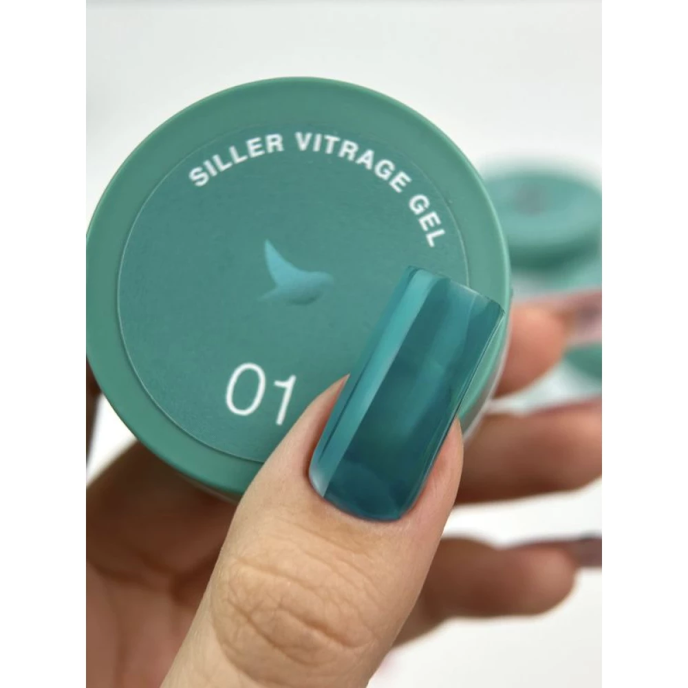 Гель для ногтей Vitrage №01 Siller (бирюзовый), 15 мл