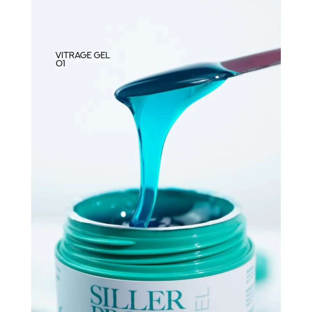 Гель для ногтей Vitrage №01 Siller (бирюзовый), 15 мл