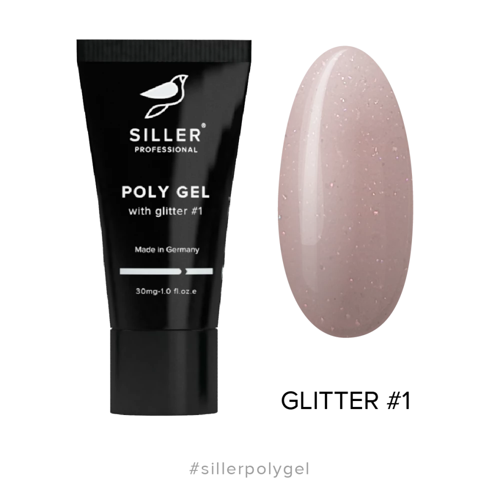 Полігель із глітером Siller Poly Gel with glitter №1 - (блідо-персиковий), 30мл