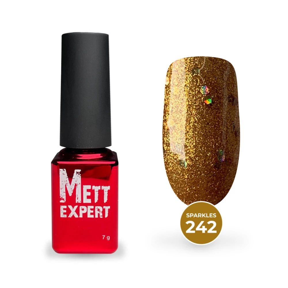 Гель-лак Mett Expert Sparkles collection №242 Золотий з голографічним гліттером 7 г