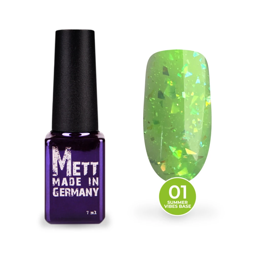 Цветная база Mett Expert Summer vibes base №01 Lime Punch Зеленая с серебряной поталью 7 г