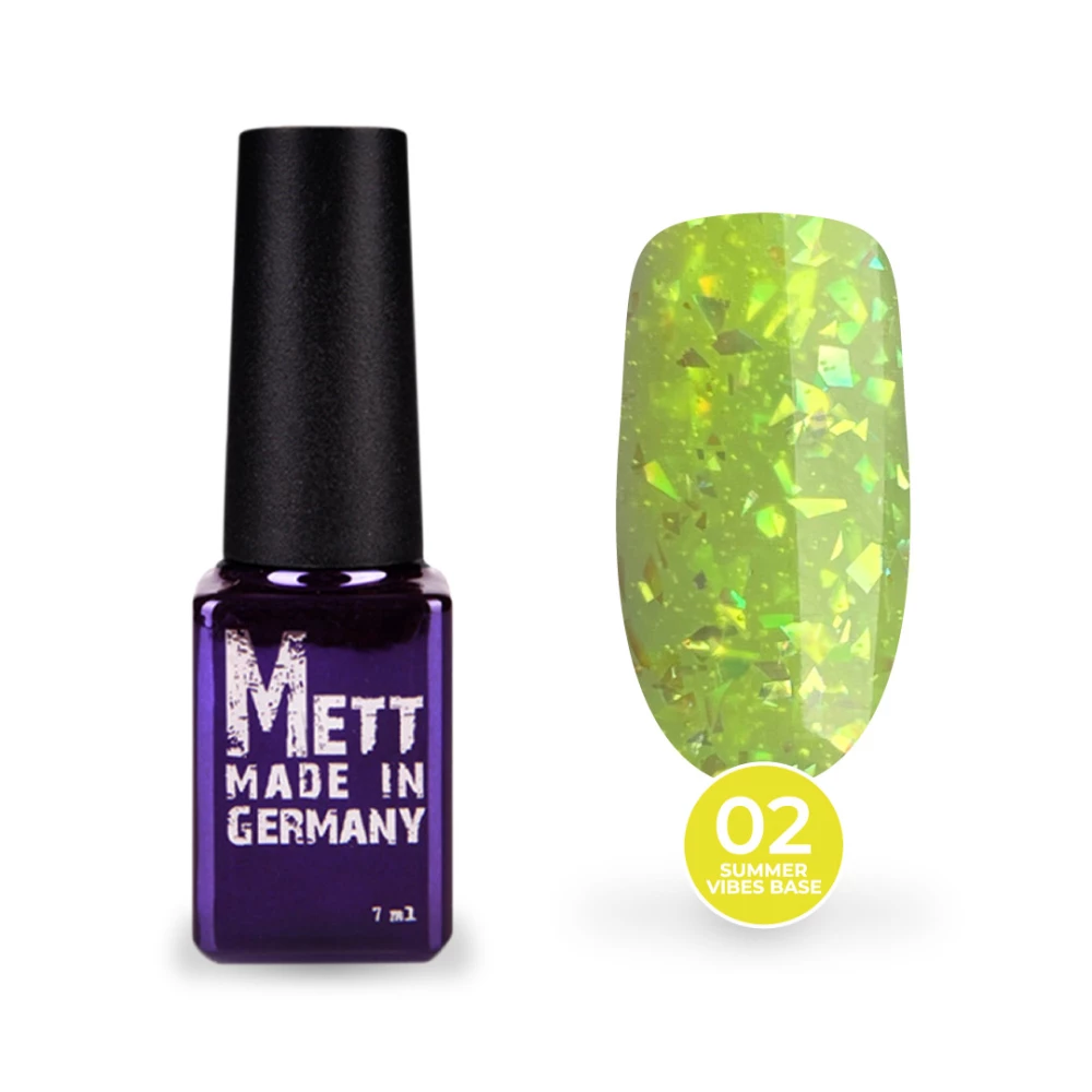 Кольорова база Mett Expert Summer vibes base №02 Sunny Yellow Жовта зі срібною поталлю 7 г