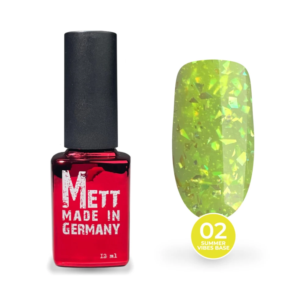 Цветная база Mett Expert Summer vibes base №02 Sunny Yellow Желтая с серебряной поталью 12 г
