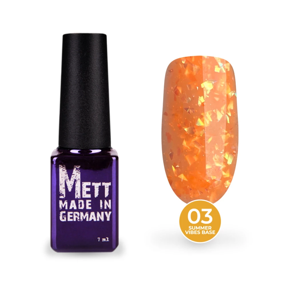 Цветная база Mett Expert Summer vibes base№03 Mango Tango Оранжевая с серебряной поталью 7 г
