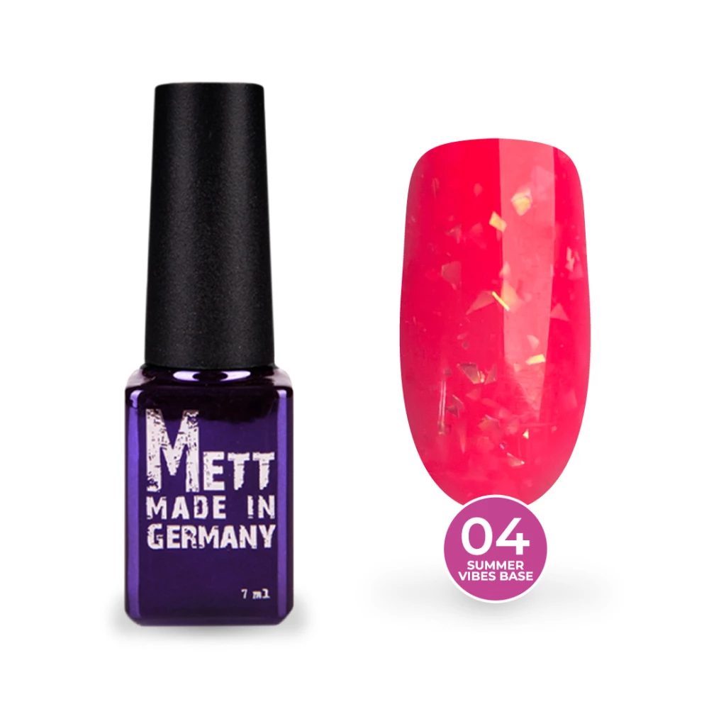 Цветная база Mett Expert Summer vibes base №04 Pink Flamingo Розовая с серебряной поталью 7 г