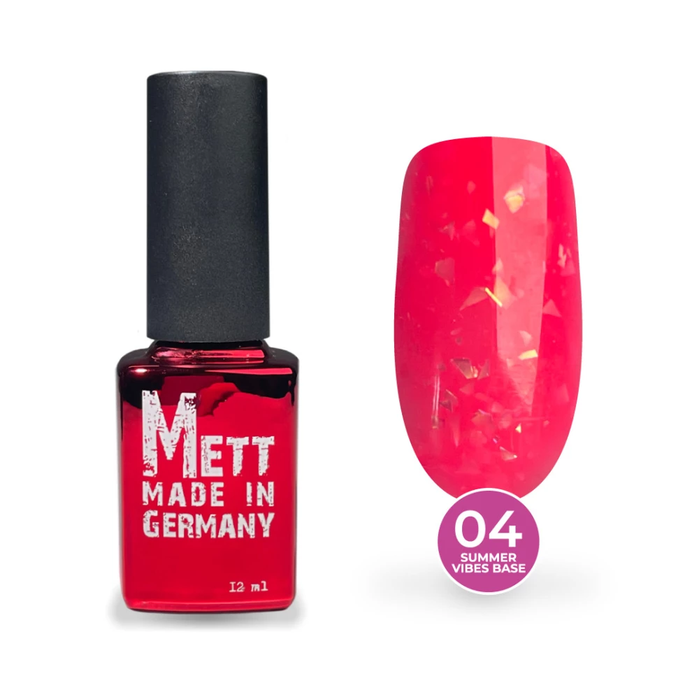 Кольорова база Mett Expert Summer vibes base №04 Pink Flamingo Рожева зі срібною поталлю 12 г