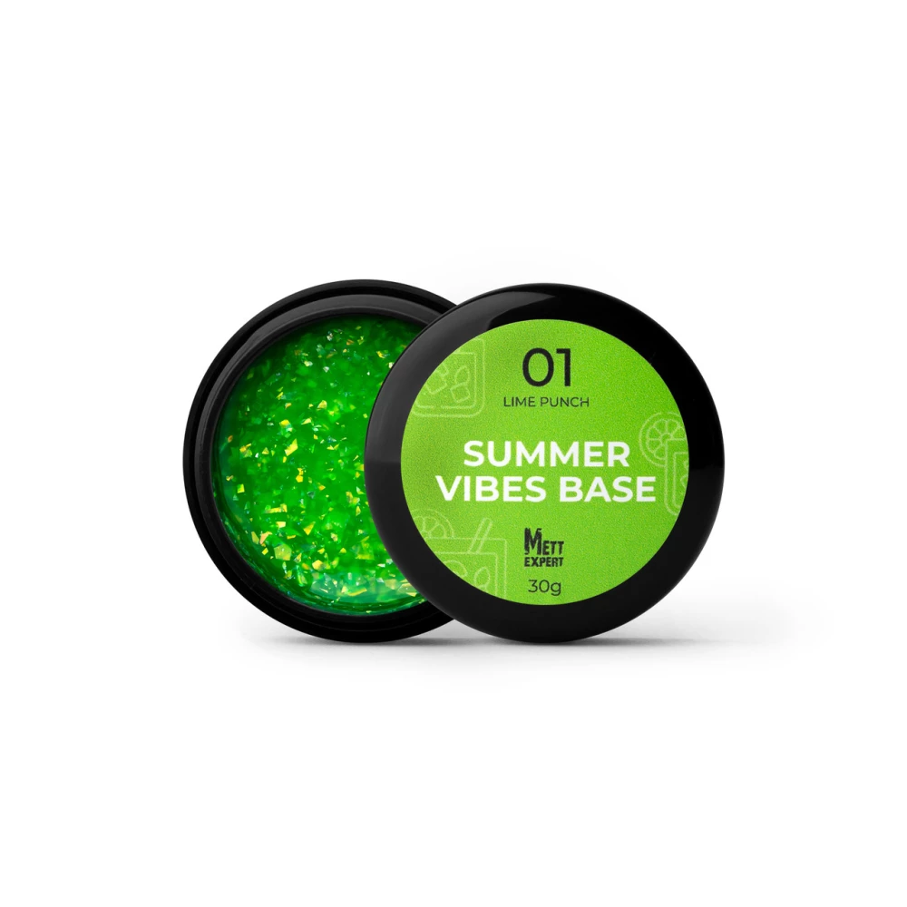 Цветная база Mett Expert Summer vibes base №01 Lime Punch Зеленая с серебряной поталью 30 г