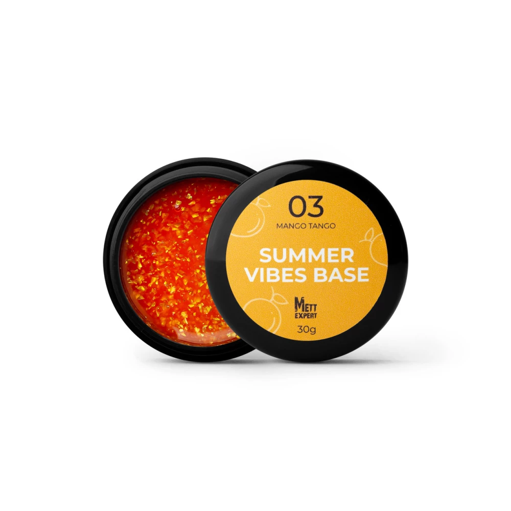 Цветная база Mett Expert Summer vibes base№03 Mango Tango Оранжевая с серебряной поталью 30 г