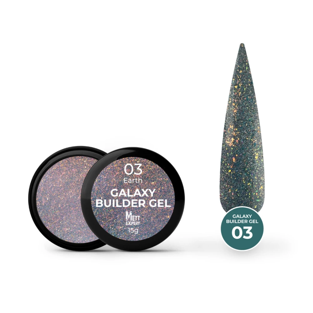Светоотражающий гель для наращивания Mett Expert Galaxy Builder gel №03 Earth Серый 15 г