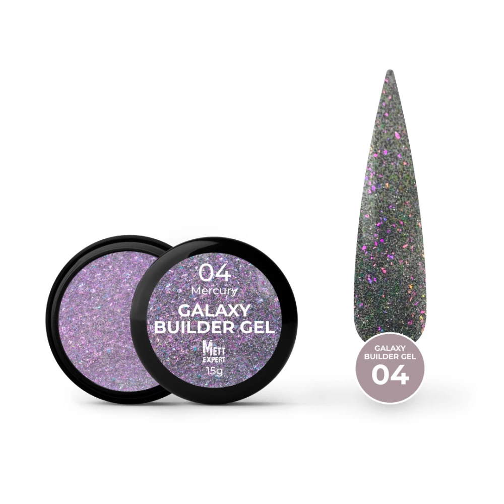 Светоотражающий гель для наращивания Mett Expert Galaxy Builder gel №04 Mercury Графитово-фиолетовый 15 г