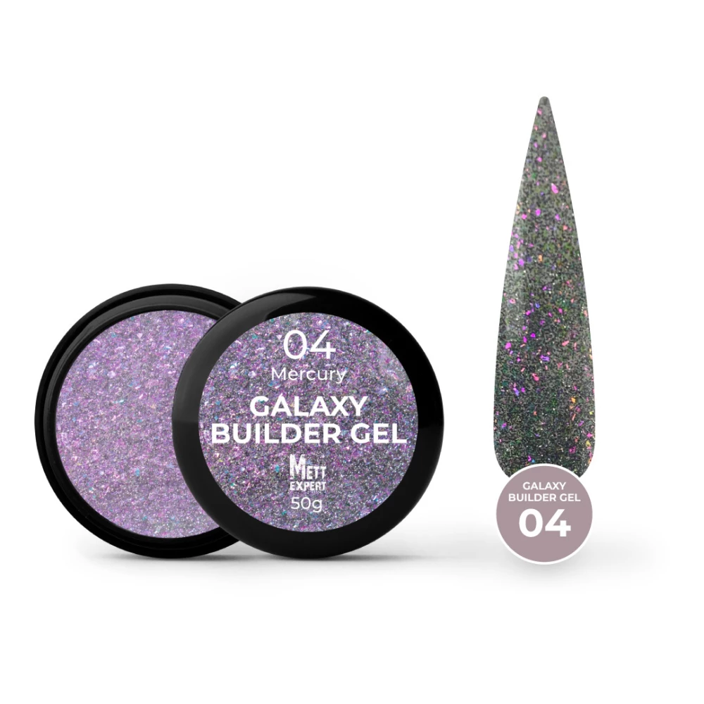 Світловідбивний гель для нарощування Mett Expert Galaxy Builder gel №04 Mercury Графітово-фіолетовий 50 г
