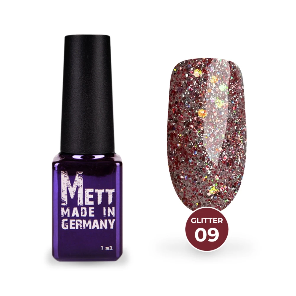 Гель-лак Mett Expert Glitter No09 Червоно-рожевий 7 г