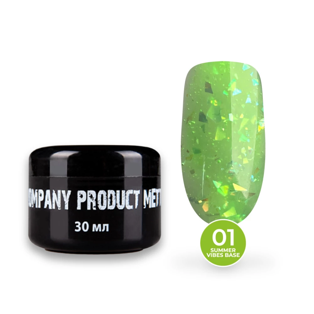 Цветная база Mett Expert Summer vibes base №01 Lime Punch Зеленая с серебряной поталью 30 г