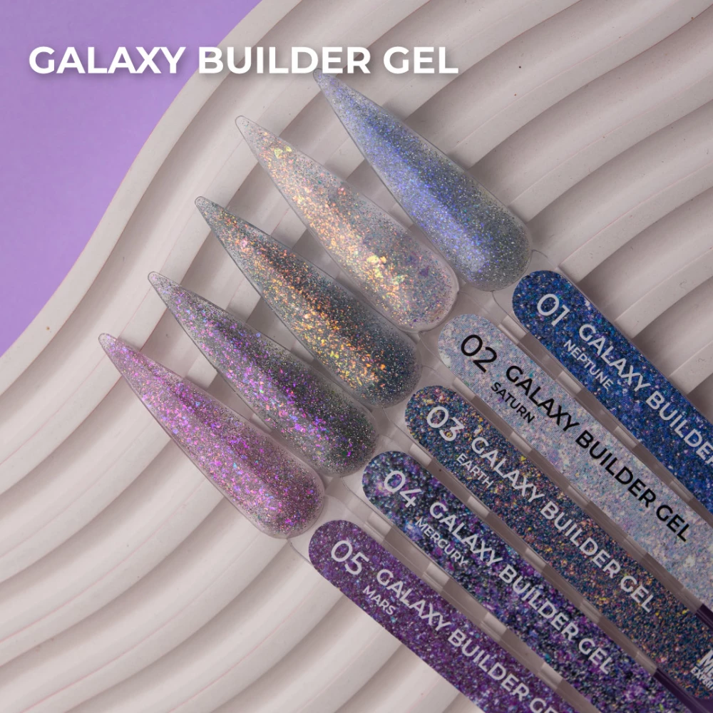 Светоотражающий гель для наращивания Mett Expert Galaxy Builder gel №01 Neptune Васильковый 30 г